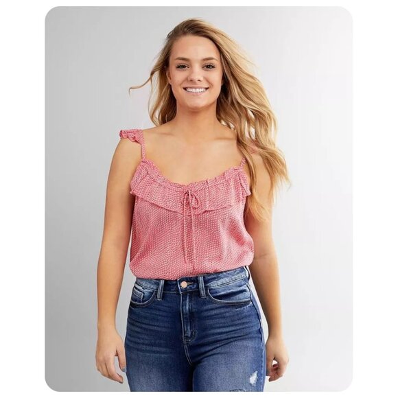 * Billabong Main Squeeze Ruffle Tank Pink Coral Kiss Top sz M - Picture 1 of 8